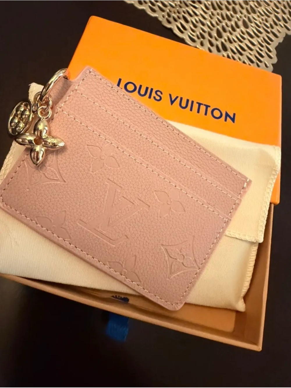 Blush Pink Card Holder with Fleur Charm